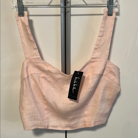 NICOLE MILLER COLLECTION NWT Pink Crop Linen Tank Top, Size M - Picture 3 of 10